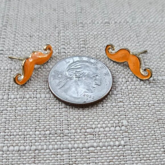 Fashion Jewelry Earrings Mustache Orange Enamel Stud Earring - Picture 9 of 12